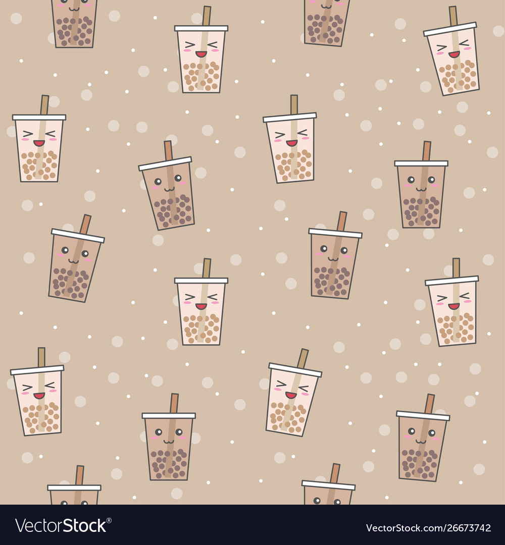 Seamless pattern with kawaii bubble tea Royalty Free Vector