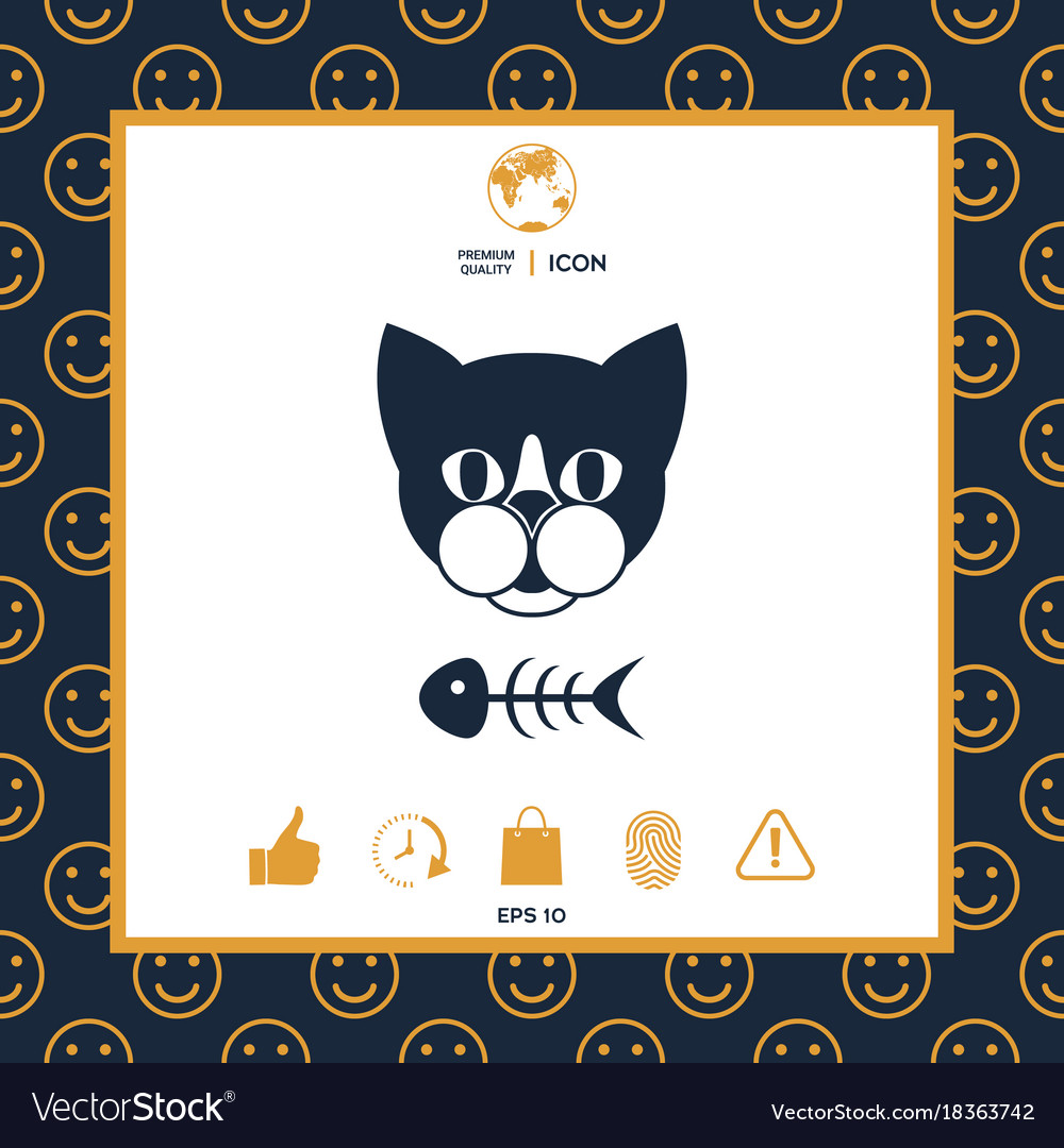 Cat with fish skeleton icon logo symbol