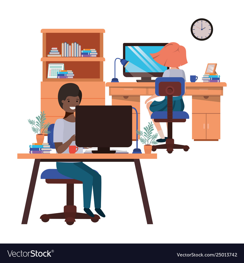 Couple Working In Office Avatar Character Vector Image