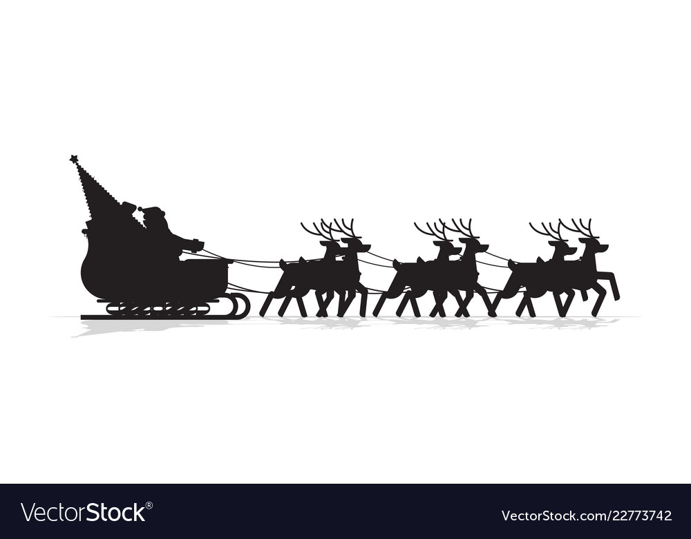 Santa in sleigh with reindeers silhouette merry Vector Image