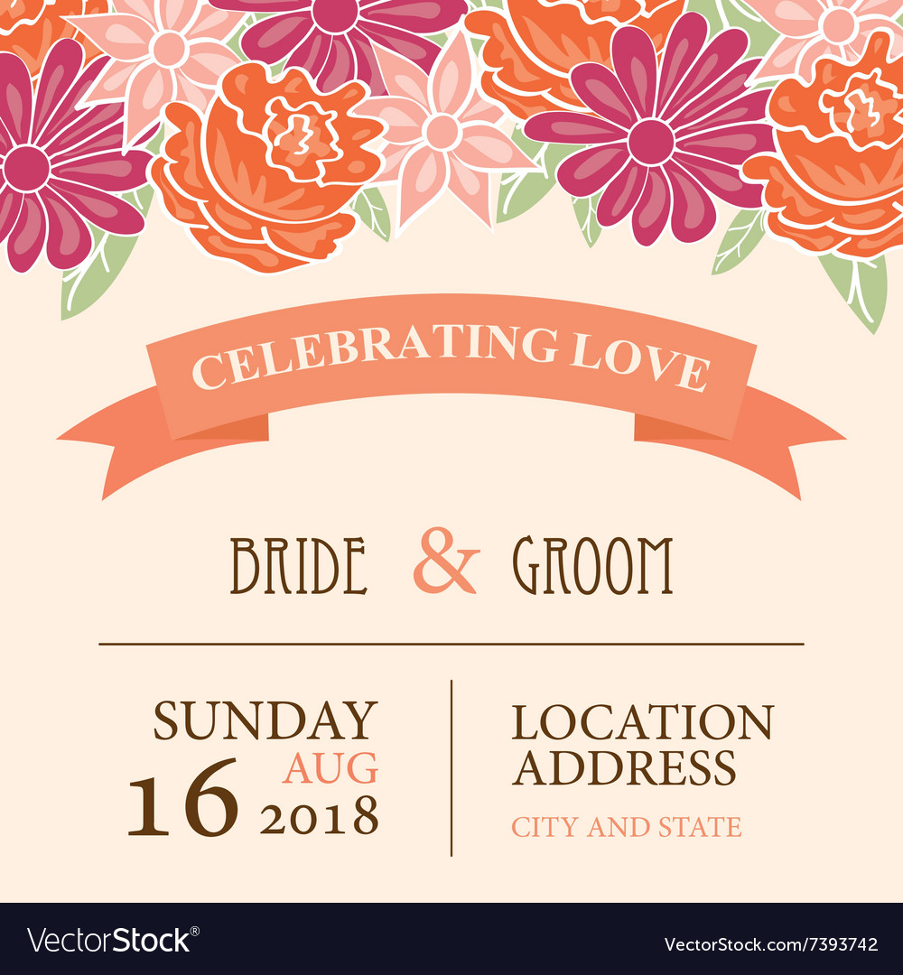 Wedding invitation card with floral background Vector Image