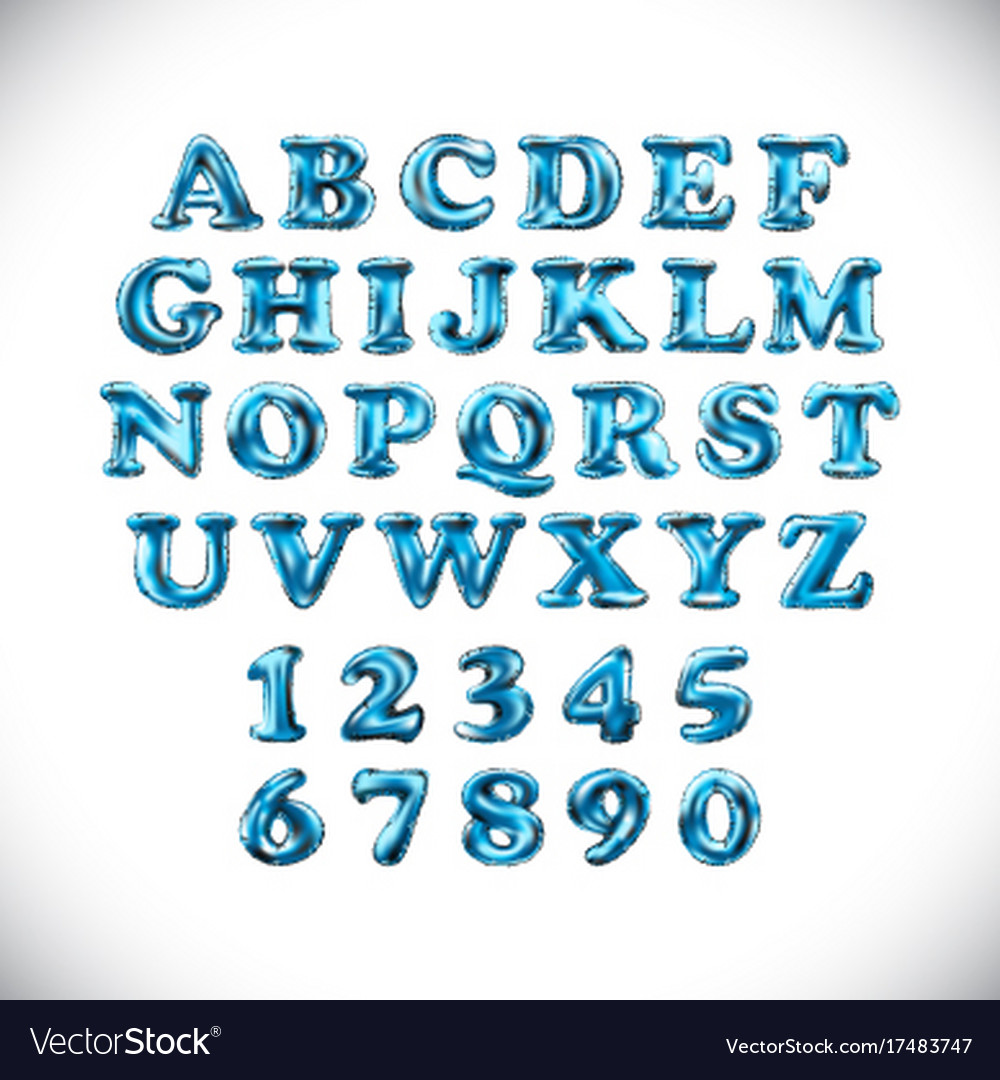 English alphabet and numerals from light blue