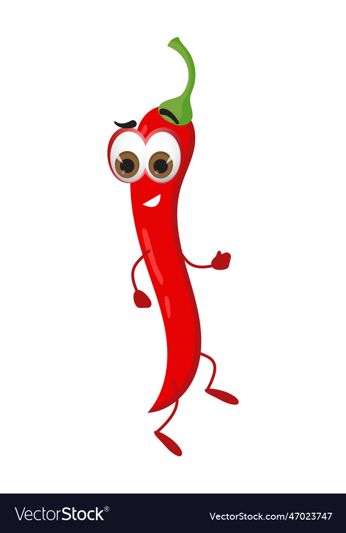 Funny pepper chilli with eyes on white background Vector Image