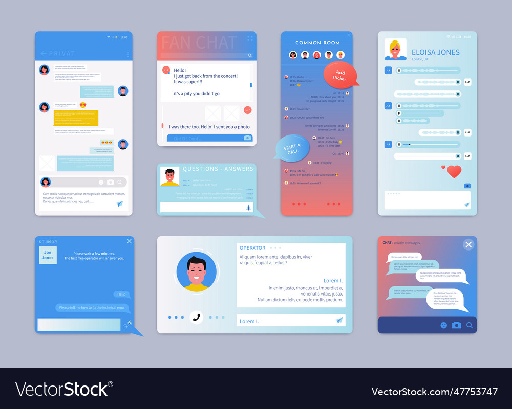 Live chat app ui ux chatbot design smartphone Vector Image