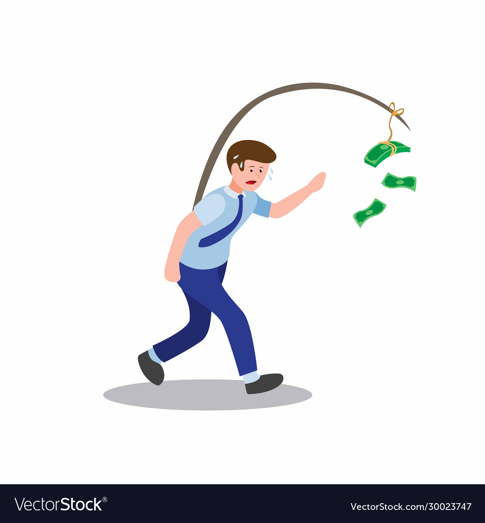 Tired worker chasing money greedy business man Vector Image