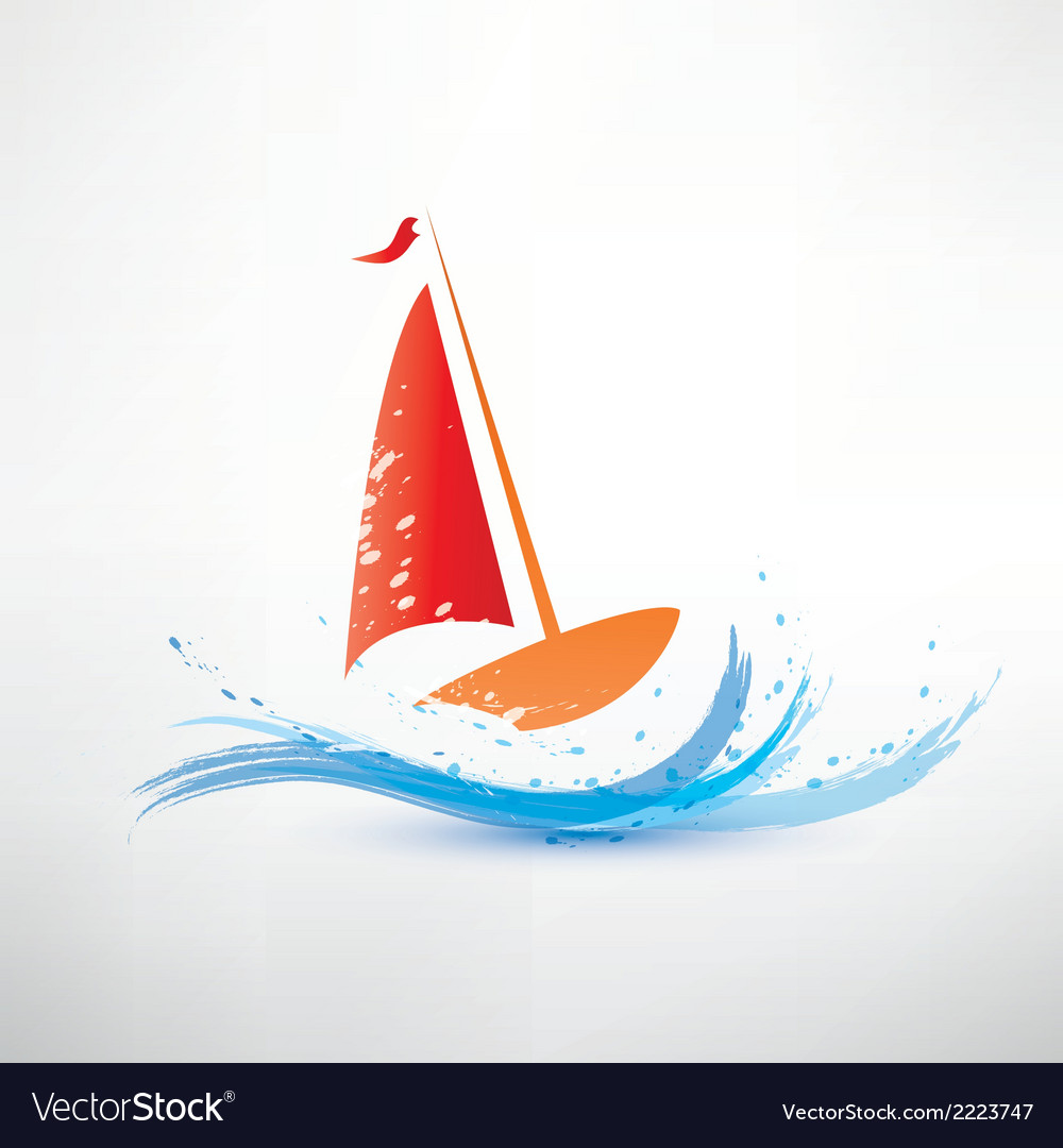 Yacht and ocean wave symbol Royalty Free Vector Image