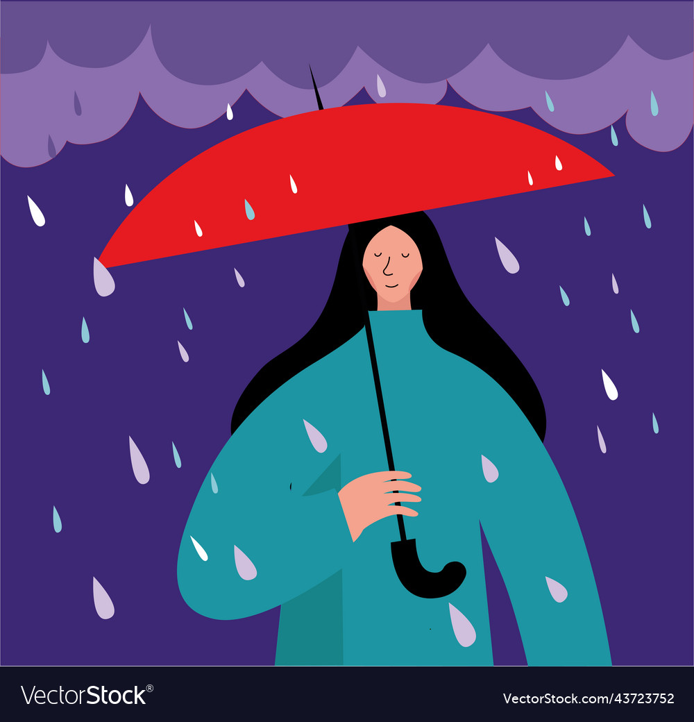 A young woman under an umbrella against the backgr