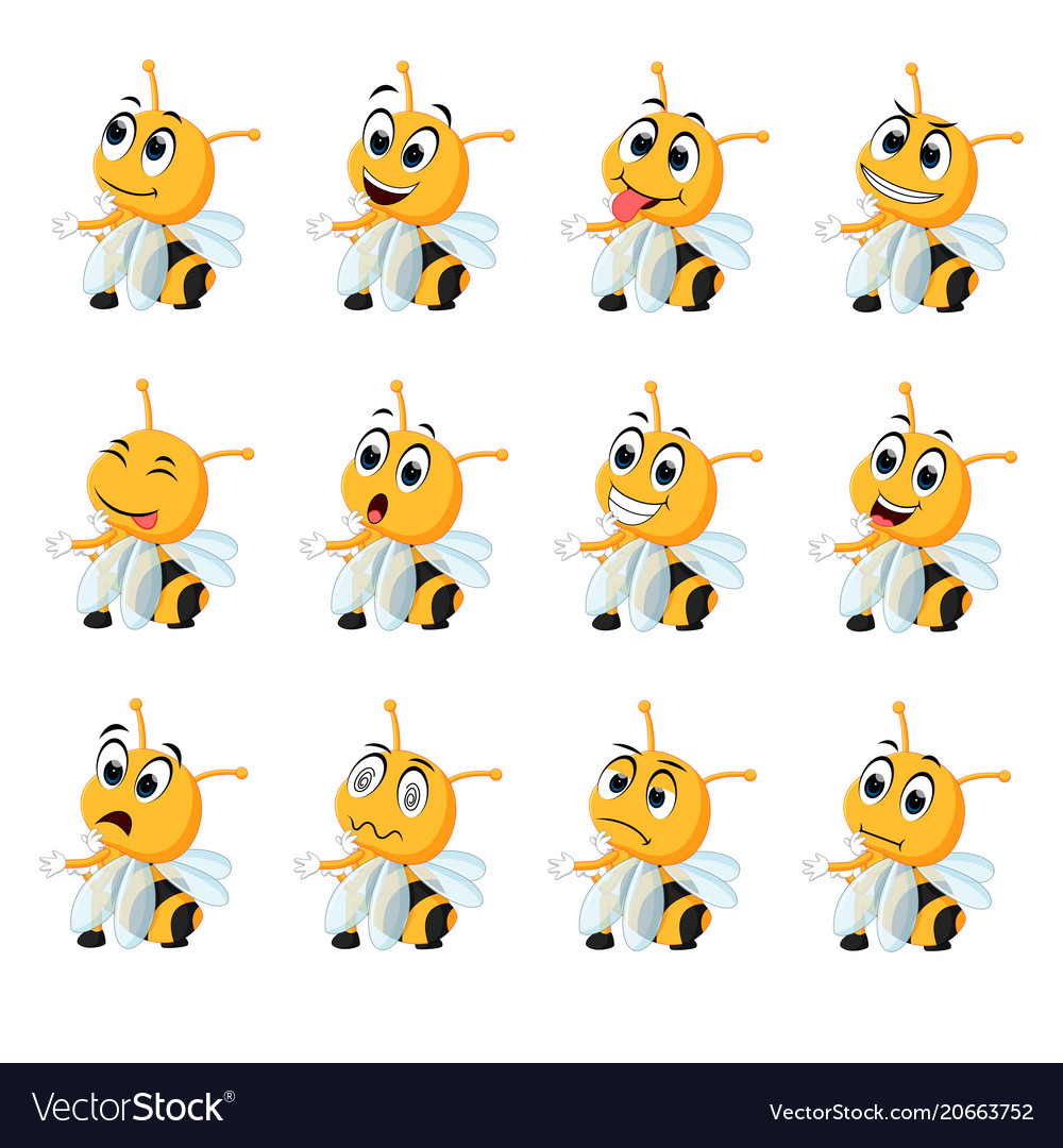 Bee with different facial expressions Royalty Free Vector