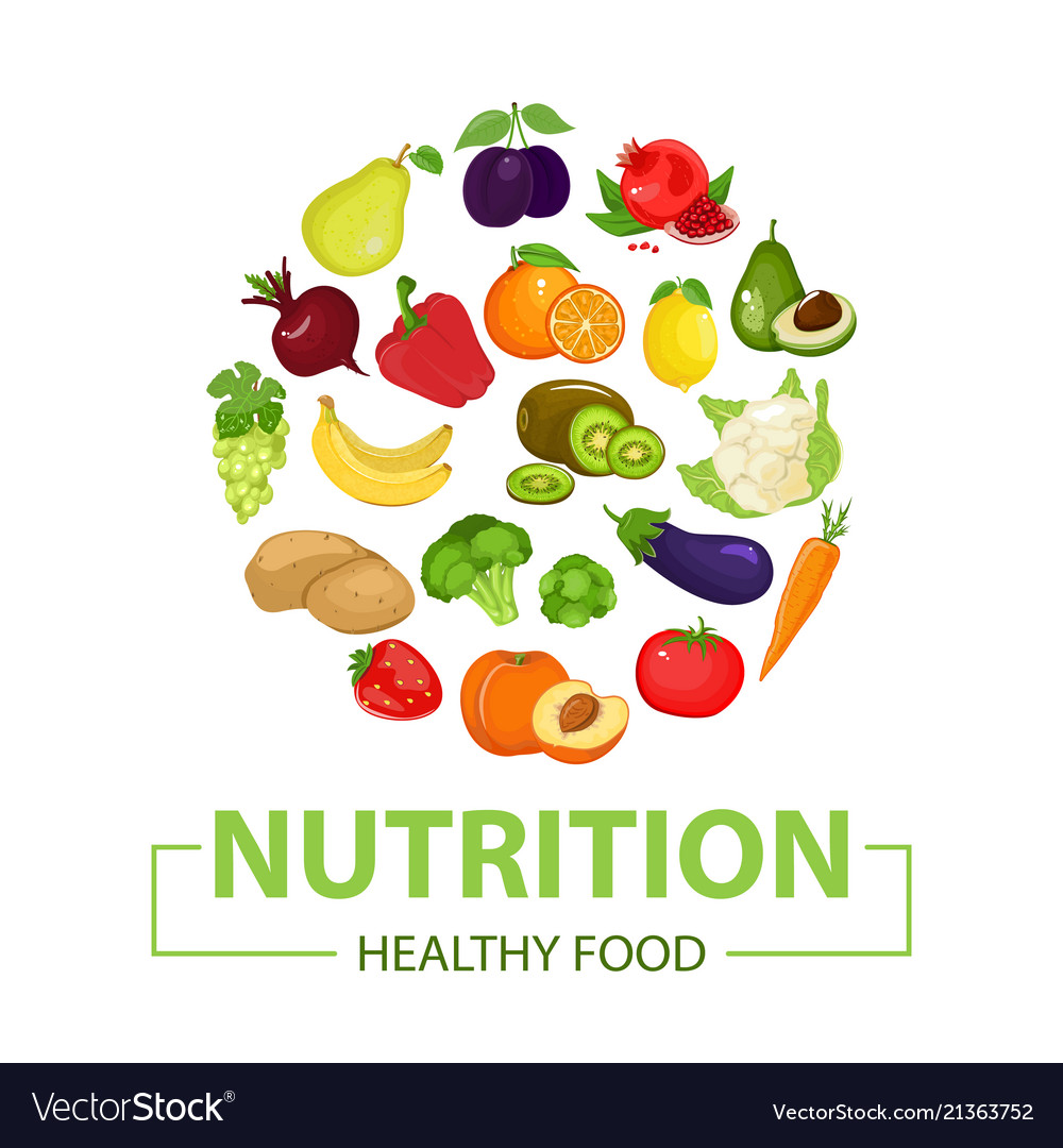 Healthy food icon fruits are drawn in cartoon Vector Image