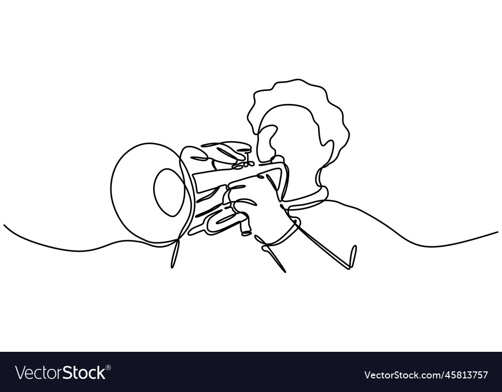 Continuous line drawing of person playing cornet Vector Image