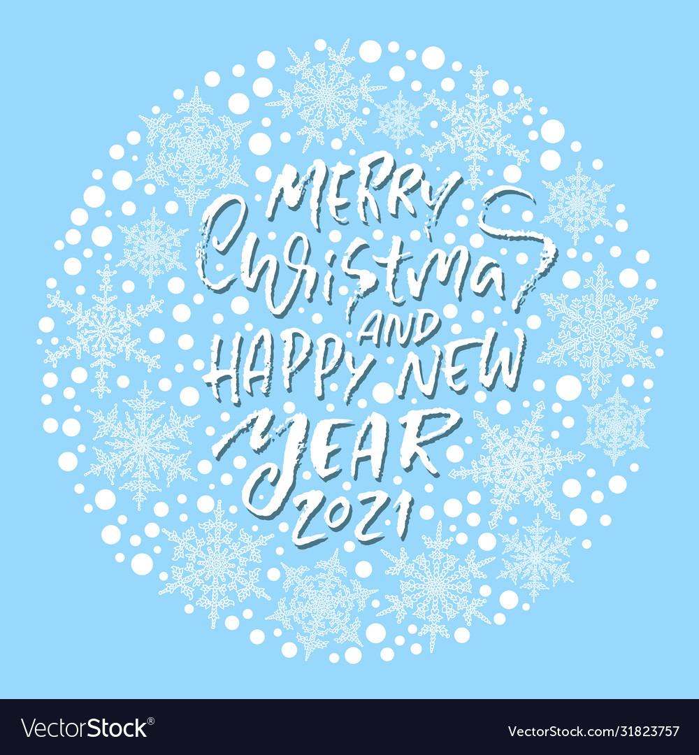 Hand drawn phrase merry christmas on blue