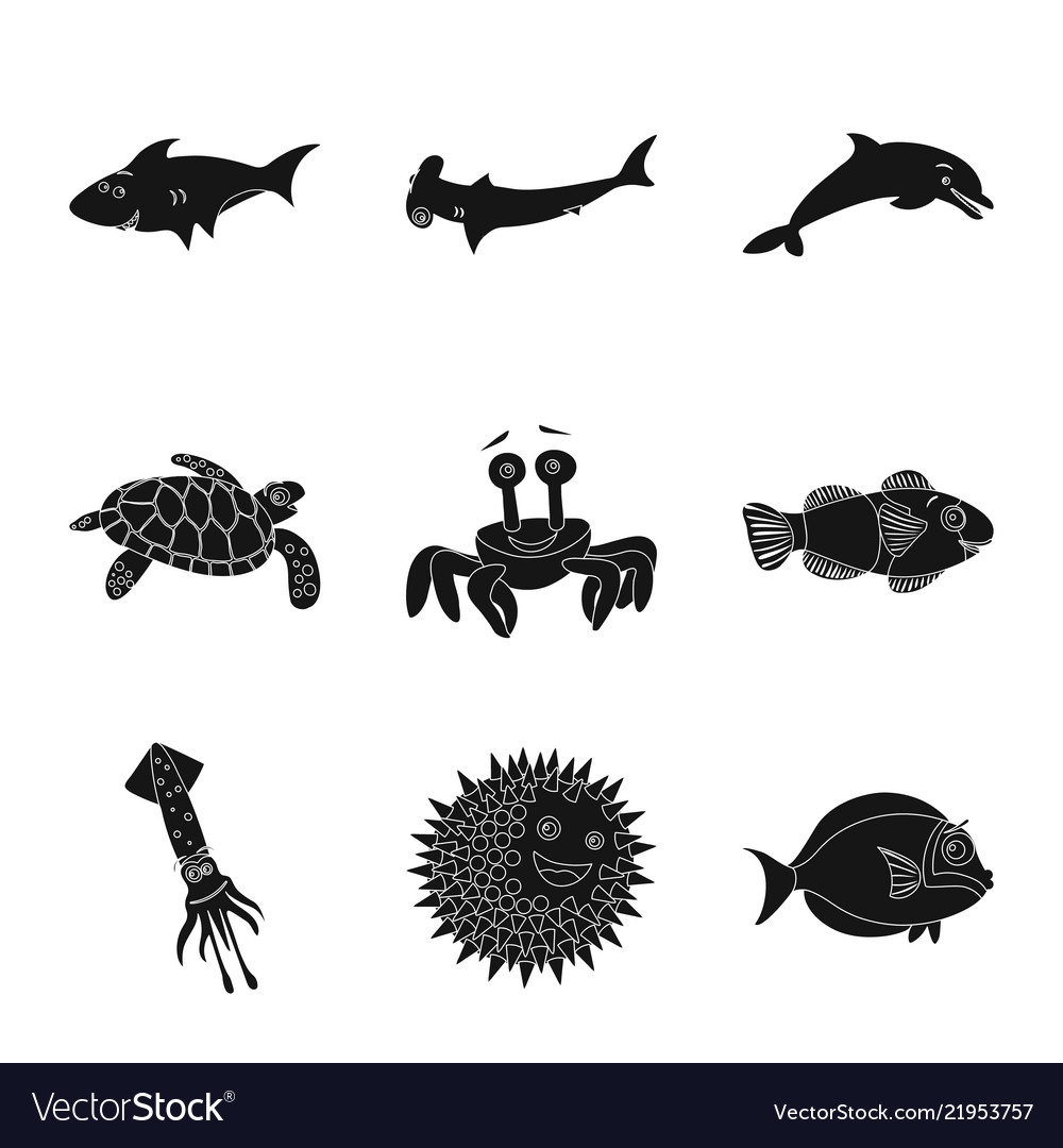 Isolated object of sea and animal logo set