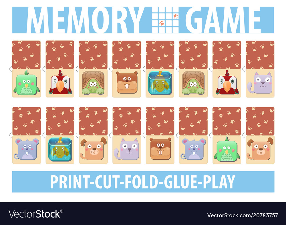 Memory card game with cartoon animals different Vector Image