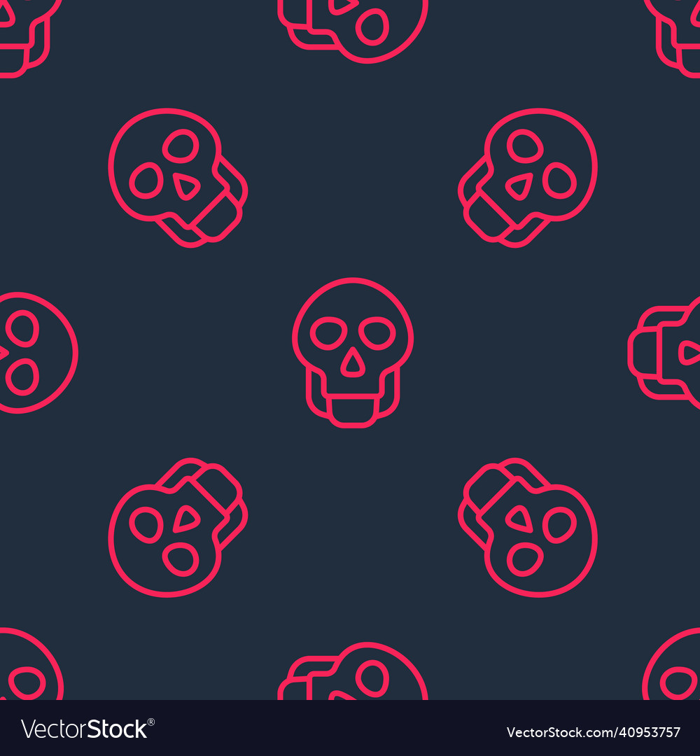 Red line skull icon isolated seamless pattern Vector Image