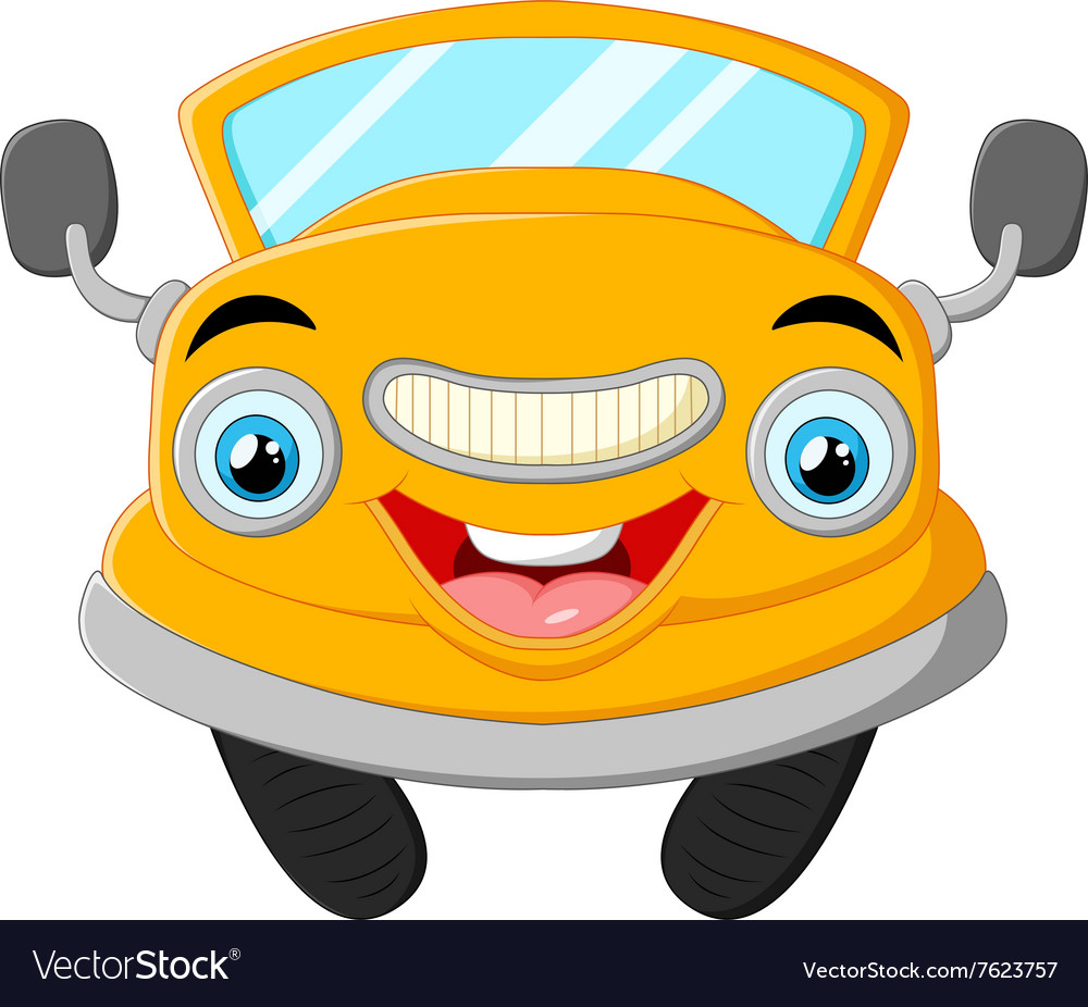 Yellow funny cartoon car Royalty Free Vector Image