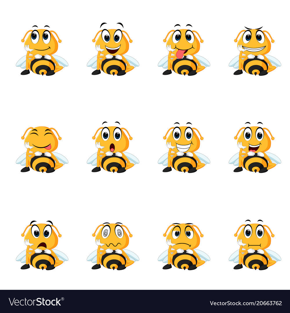 Bee with different facial expressions Royalty Free Vector