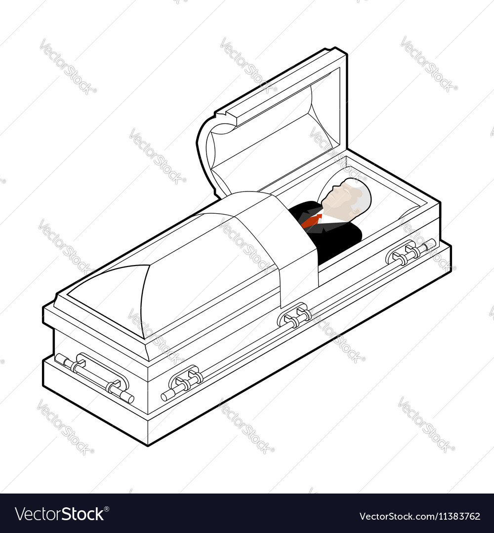 Deceased in coffin dead man lay wooden casket Vector Image