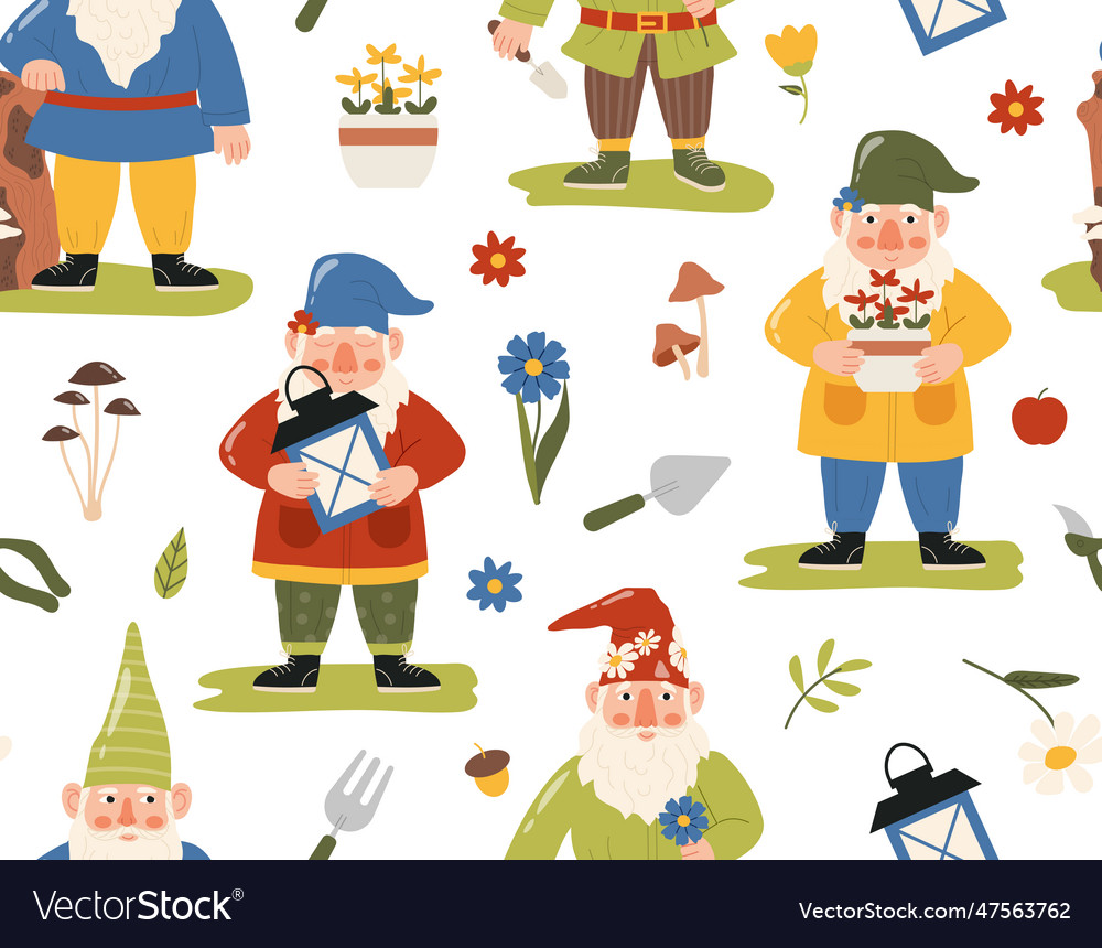 Garden gnomes seamless pattern