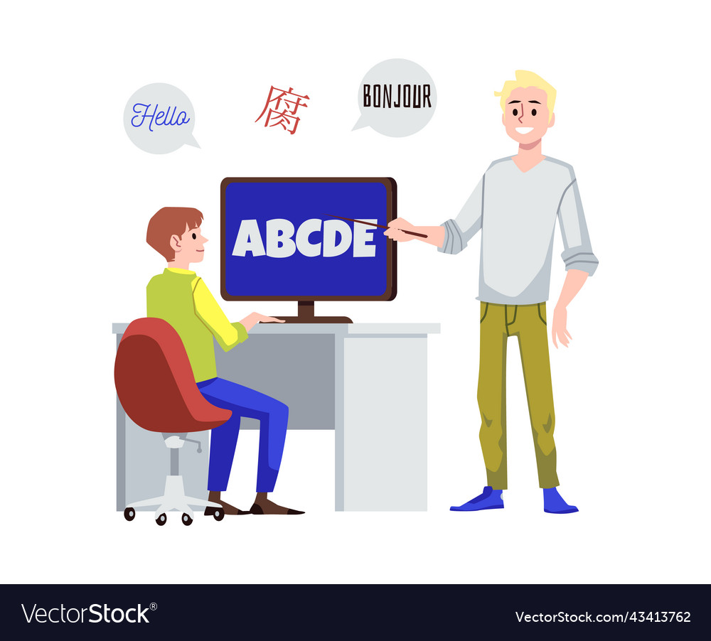 Language learning courses student and teacher flat