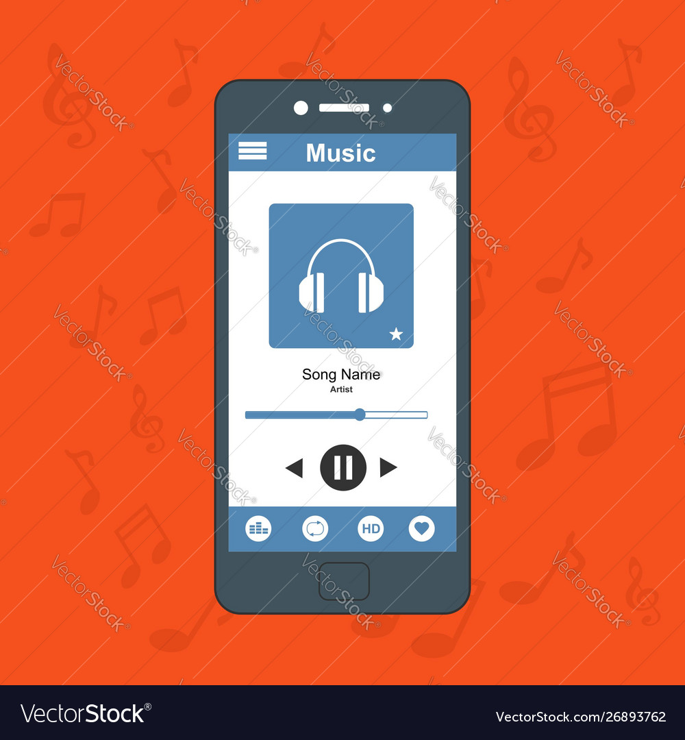 Media player application app template with flat Vector Image