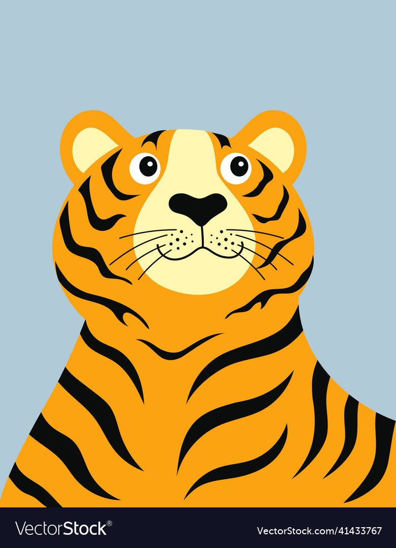 Cartoon cute tiger on blue background Royalty Free Vector