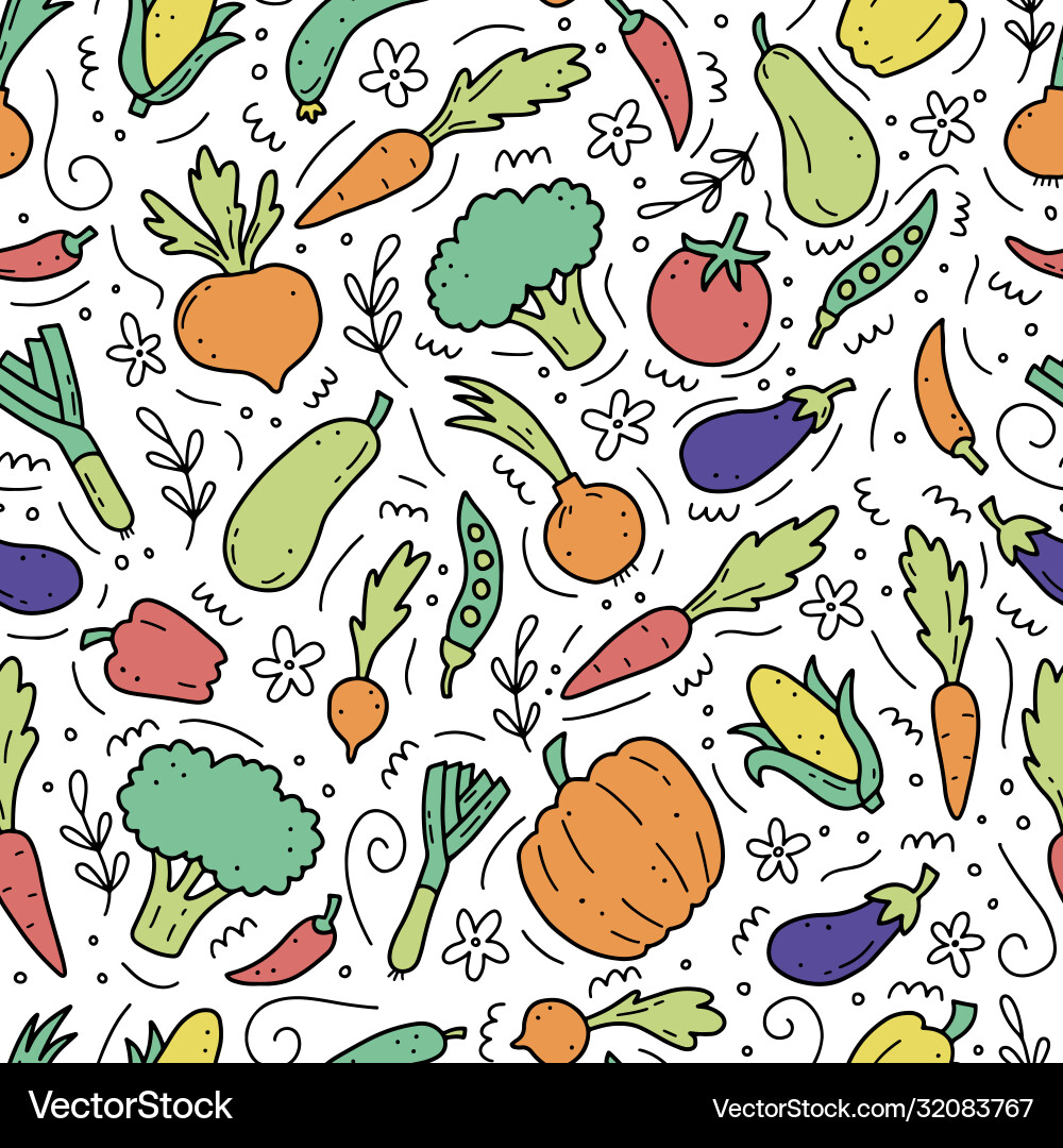 Hand drawn seamless pattern vegetables Royalty Free Vector