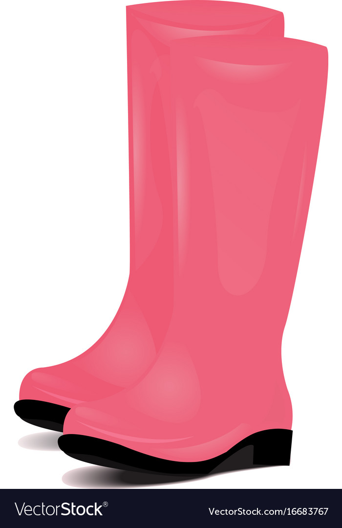 Pair of pink rubber rain boots symbol garden