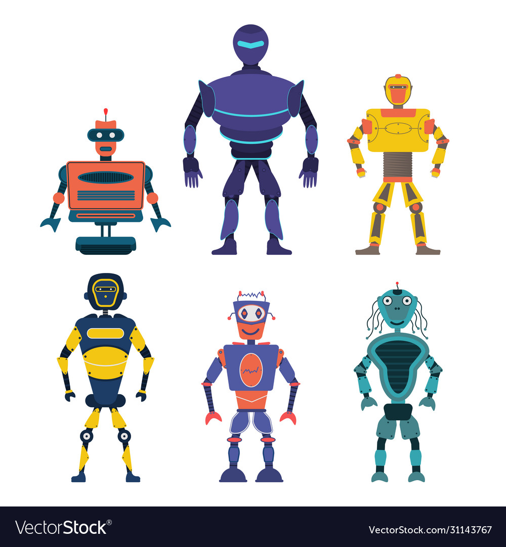 Set Cartoon Robots Royalty Free Vector Image - Vectorstock