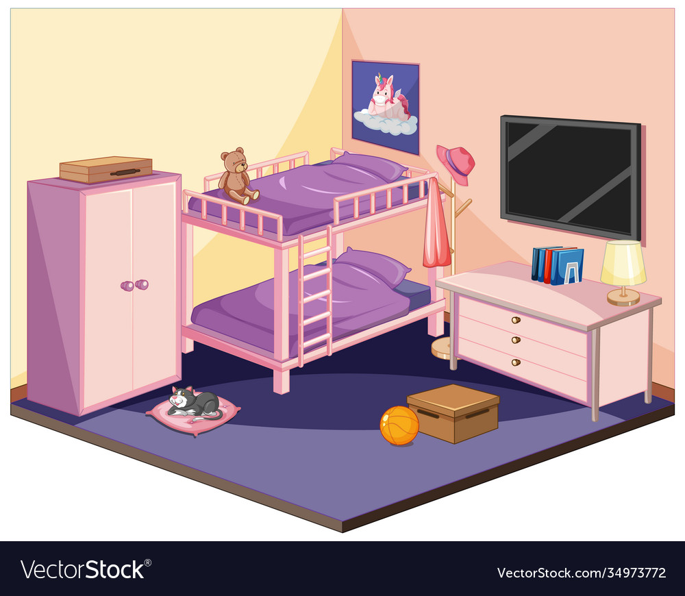 Bedroom in pink colour theme isometric