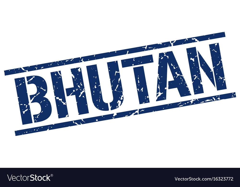 Bhutan blue square stamp Royalty Free Vector Image