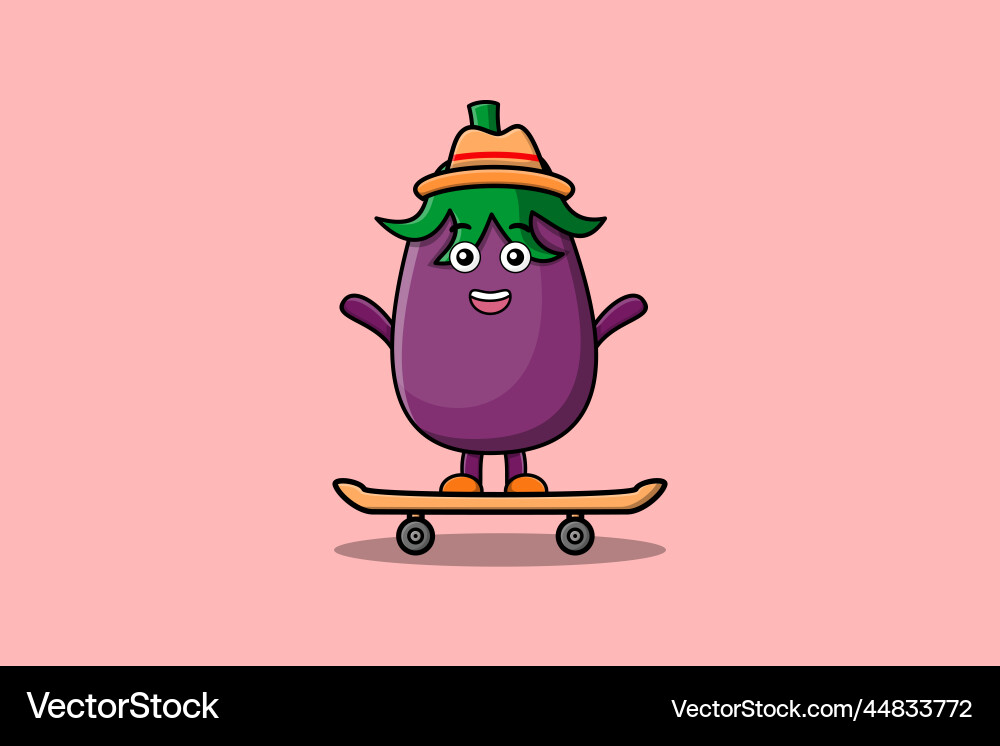 Cute cartoon eggplant standing on skateboard Vector Image