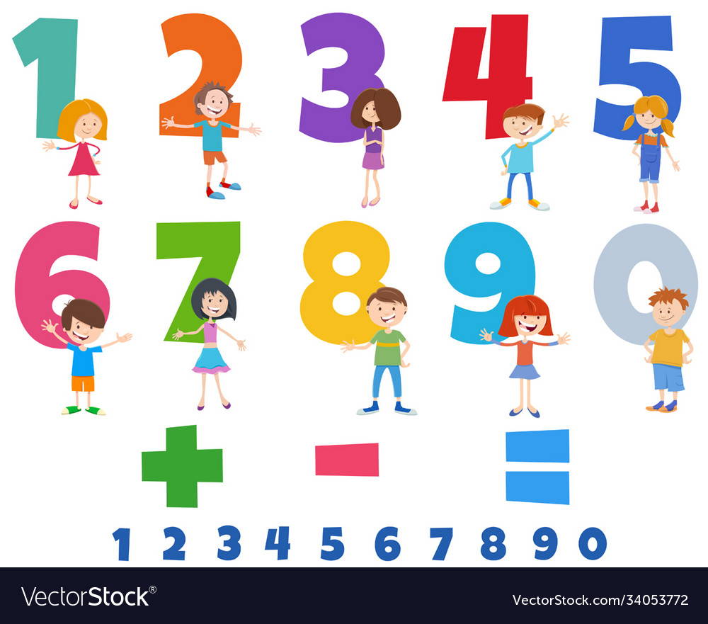 Educational numbers set with happy children Vector Image