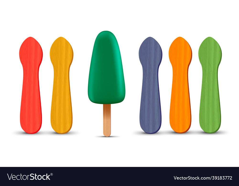 Set of realistic popsicle sticks green ice cream