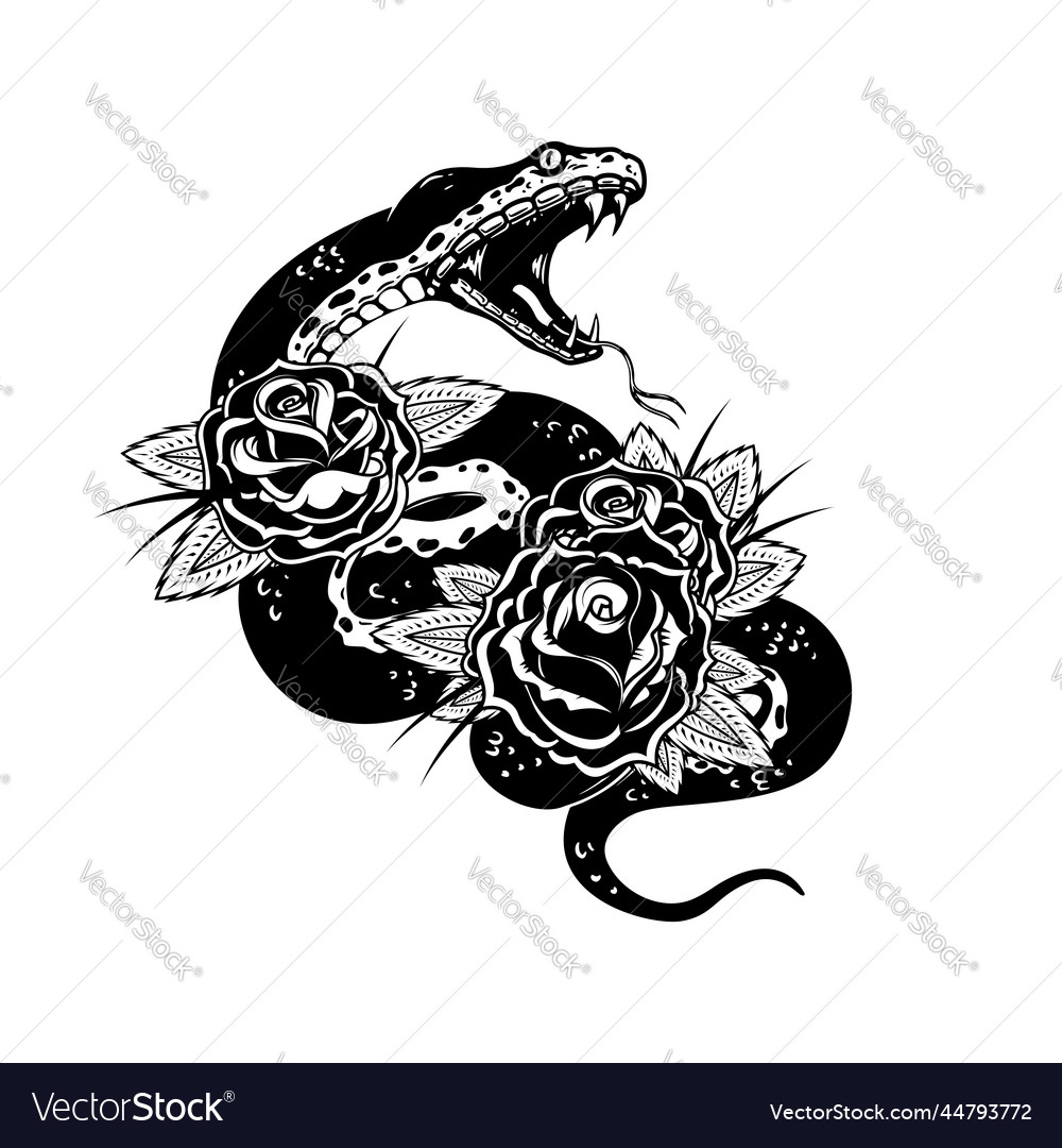 Snake on the background with roses design element Vector Image