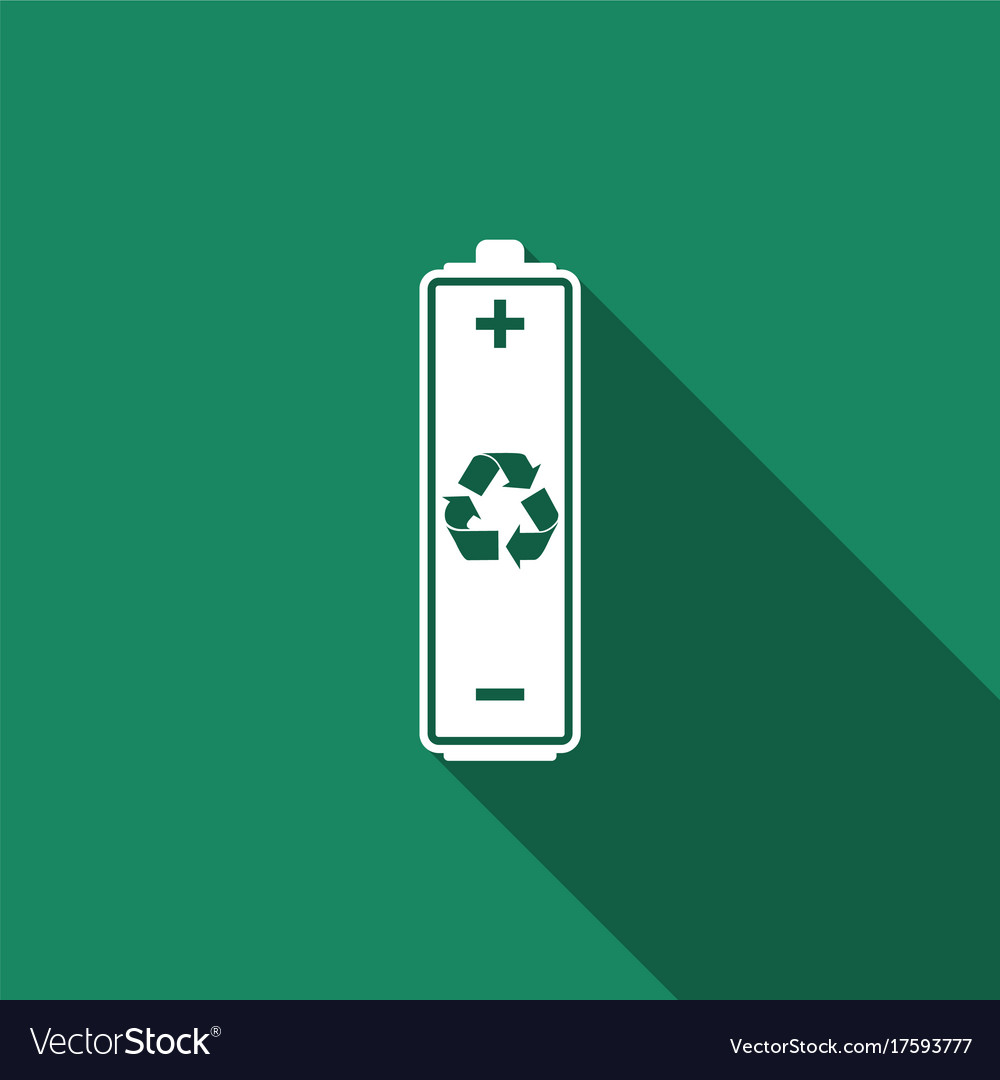 Battery with recycling symbol long shadow