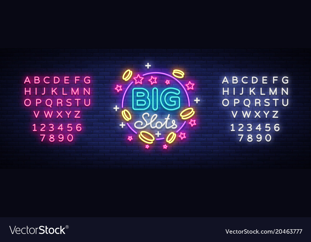 Große Slots Neon Schild Design Vorlage im Stil