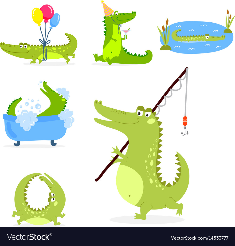 Cartoon green crocodile funny predator australian