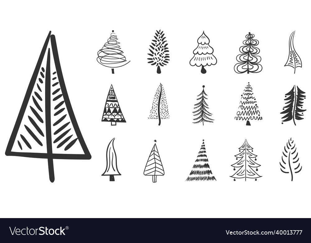 Christmas tree brush hand drawn doodle for new yea