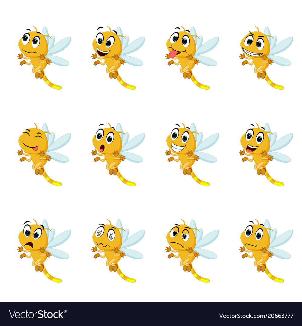 Dragonfly with different facial expressions Vector Image