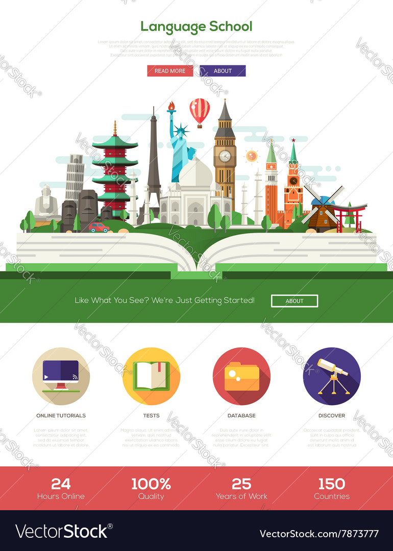 Flat Design Language School Website Header Banner Vector Image