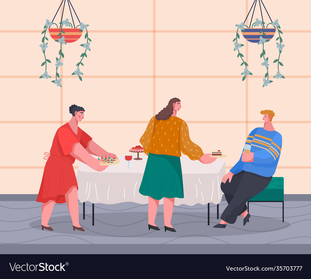 Happy friends celebrating important event sitting Vector Image