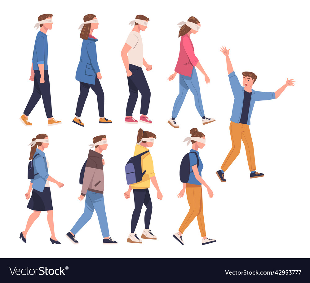 Premium Vector  One person blindfolded and controlling the other person  outline simple vector illustration