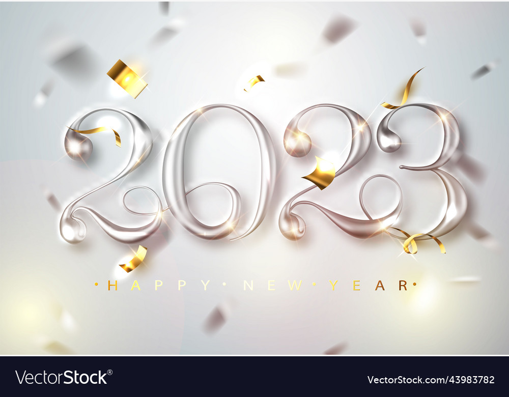 Happy new year 2023 greeting card with silver