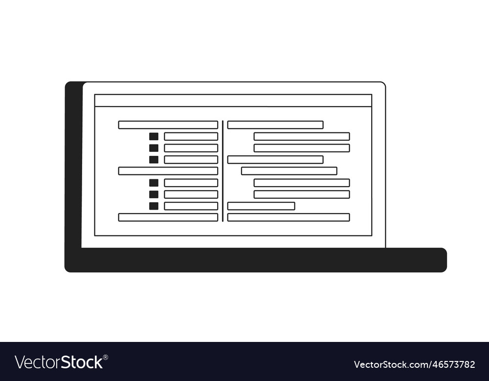 Laptop with horizontal bar charts monochrome flat