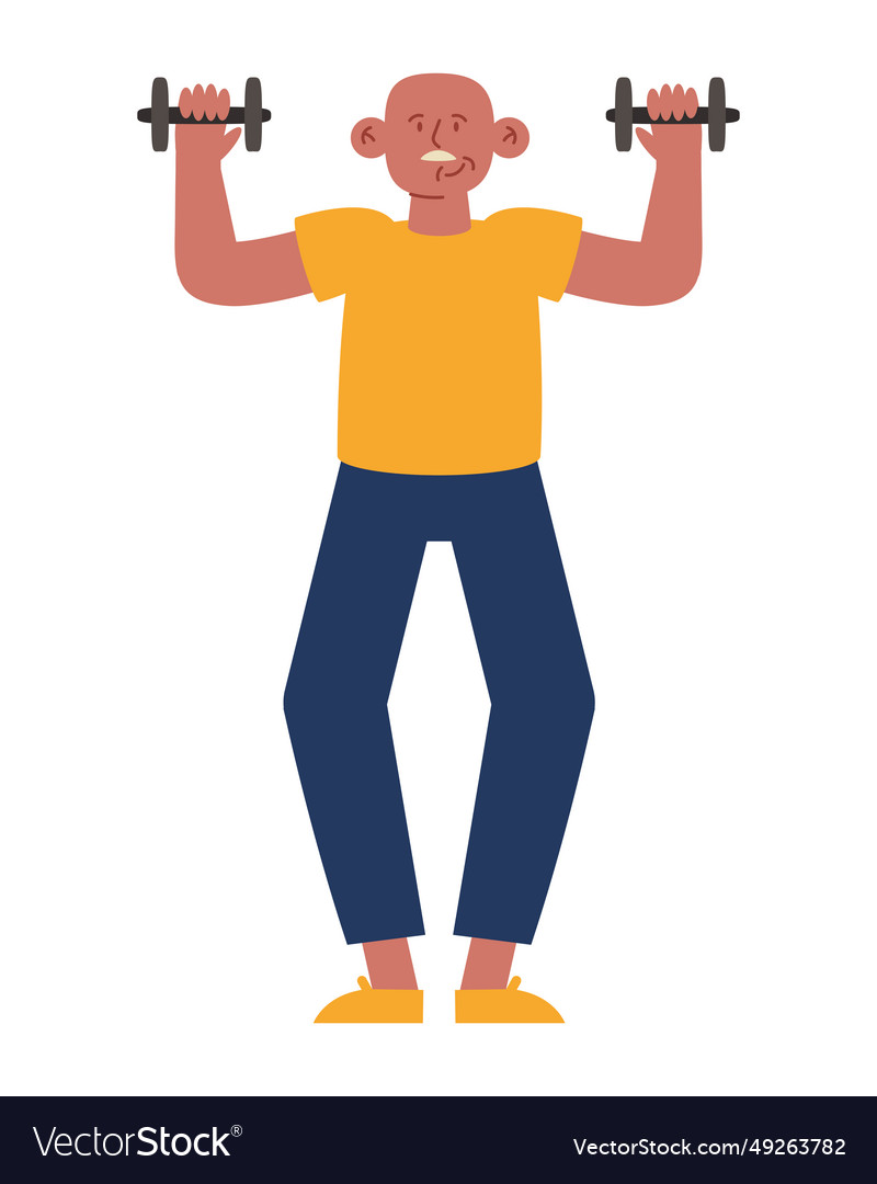 Old person active with dumbells Royalty Free Vector Image