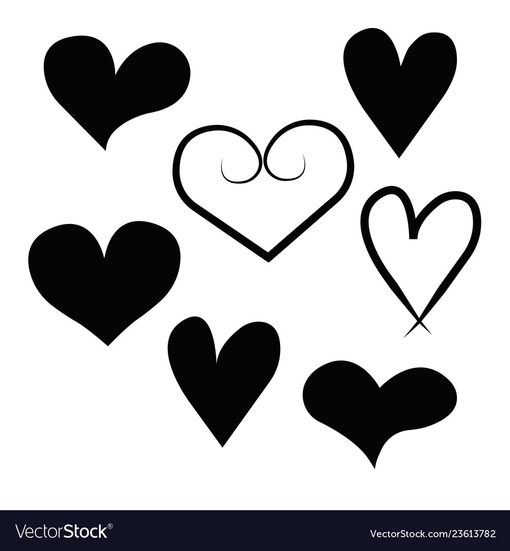 Set of outline hand drawn heart icon Royalty Free Vector