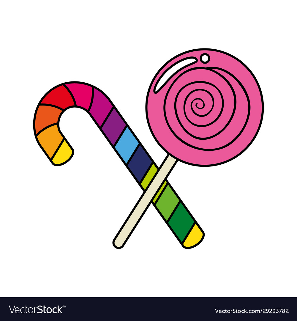 Sweet lollipop with candy in cane isolated icon