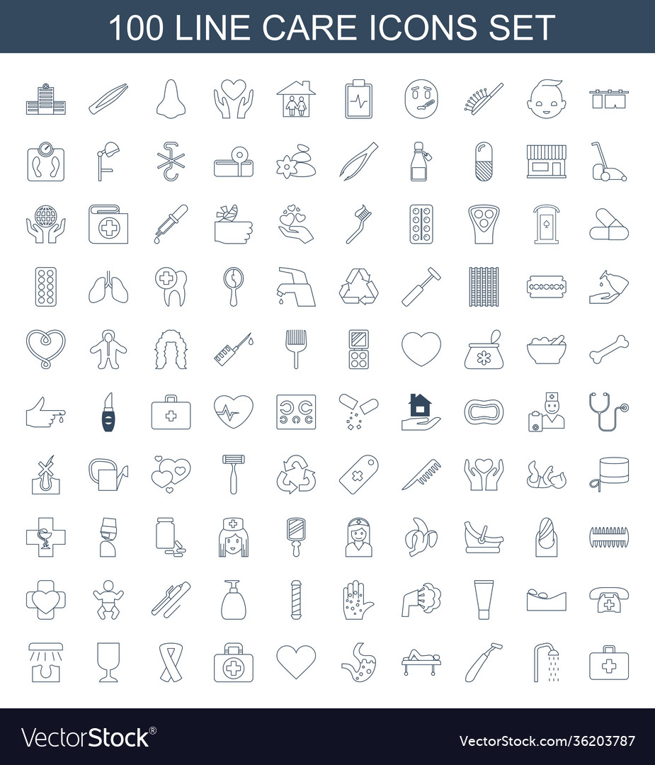 100 care icons Royalty Free Vector Image - VectorStock