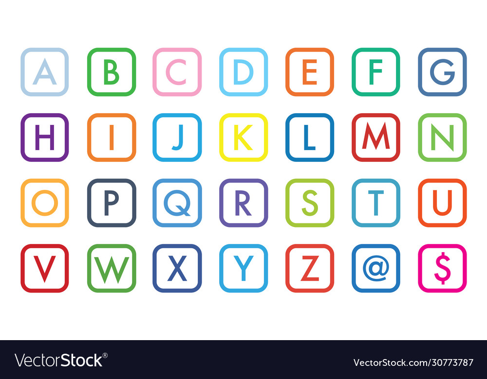 28 letters in squares with rounded corners Vector Image