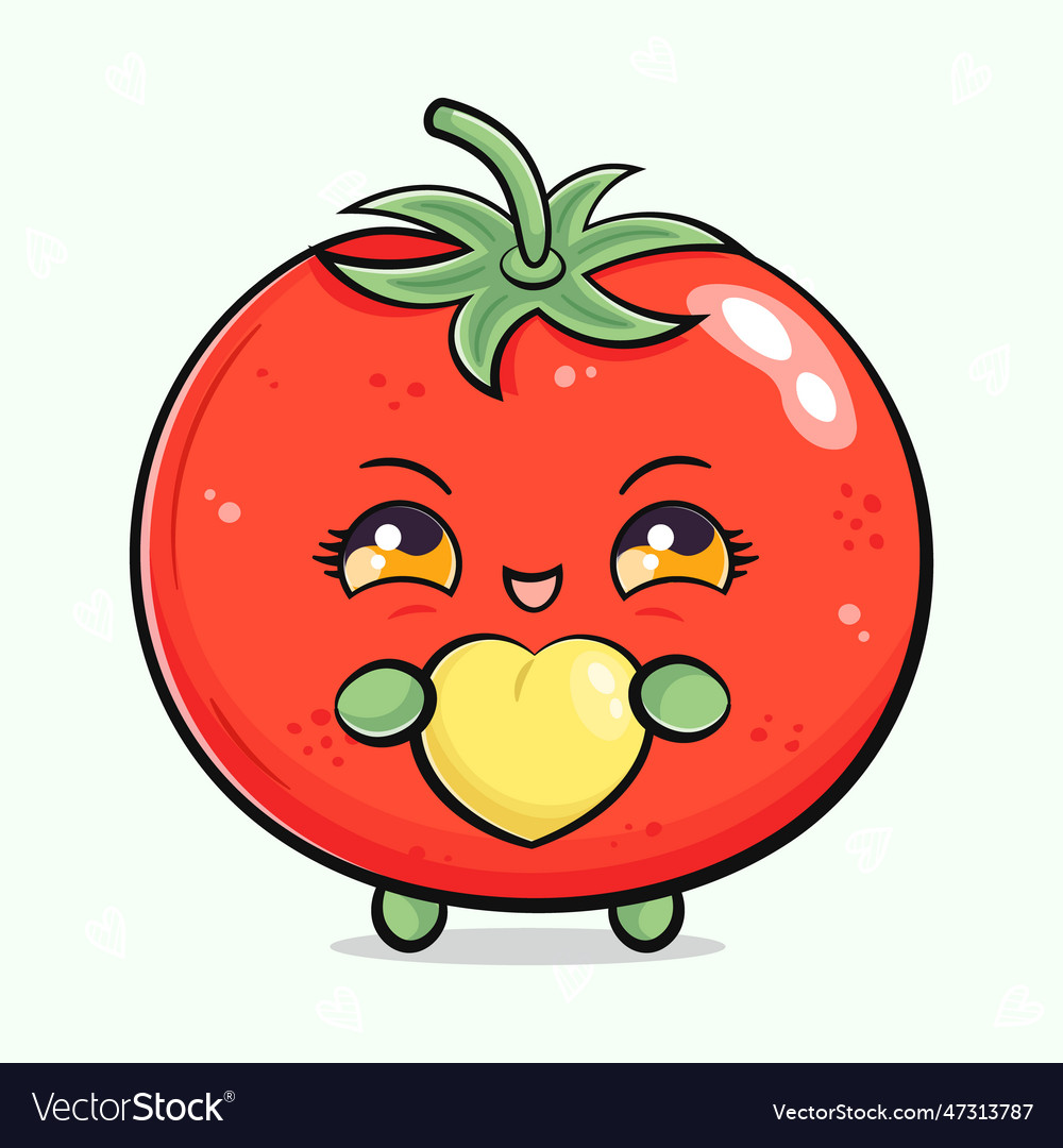 Cute funny tomato with heart in hand drawn